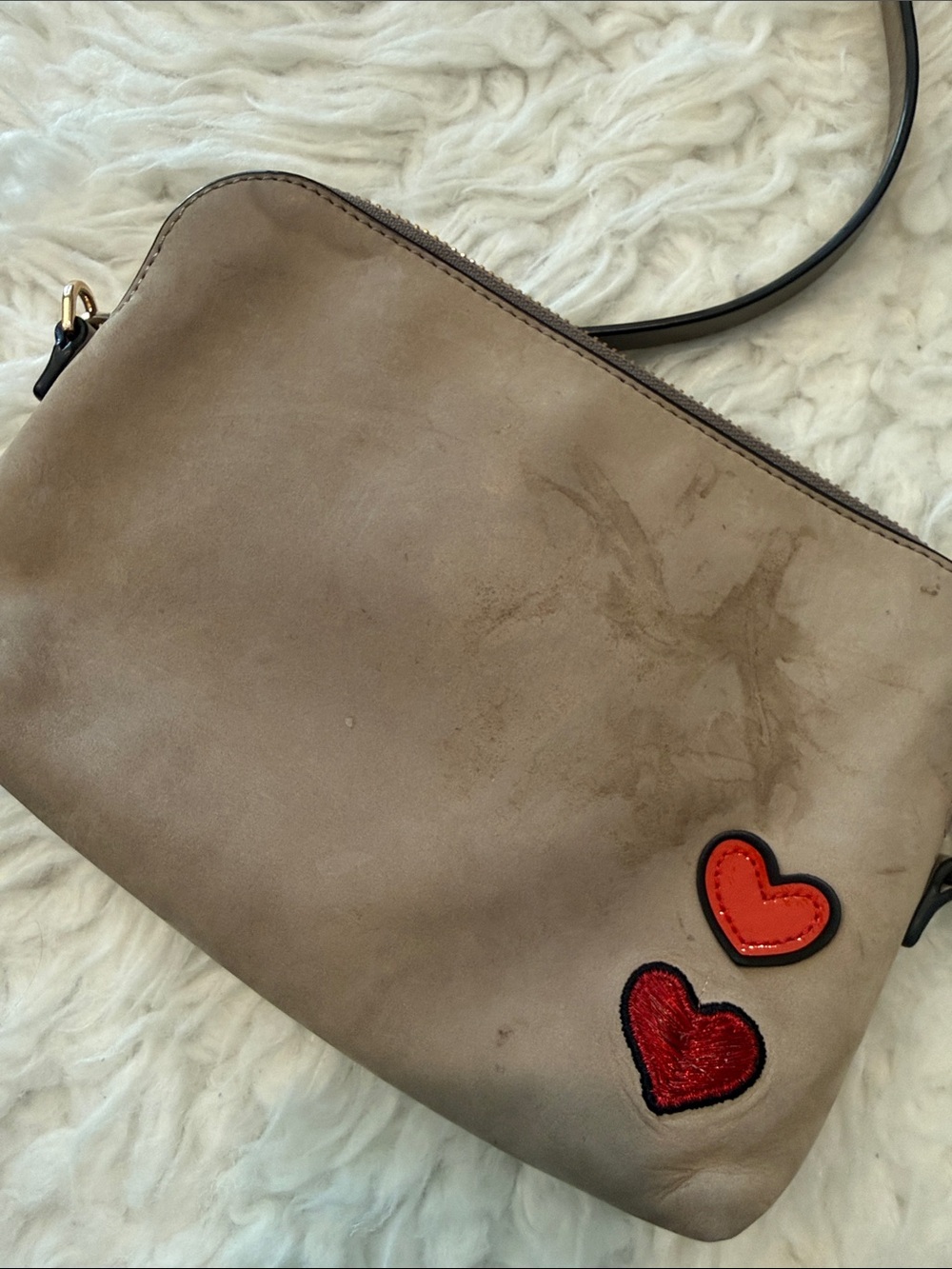 Tory Burch Taupe Leather Crossbody with Dove, Peace & Red Heart Accents - Picture 5 of 8